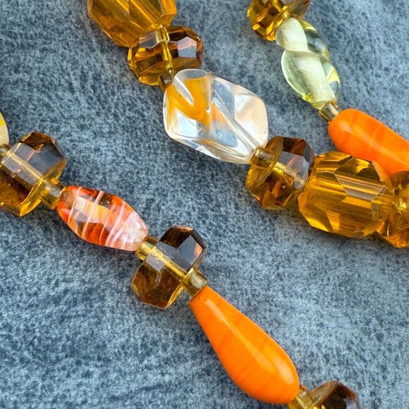 Orange Givre Swirl Glass Vintage Beaded Crystal Gold-tone Necklace UV GLOW - Picture 2 of 13